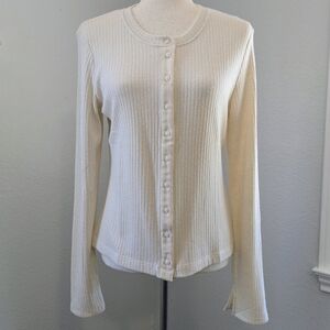 NWT Aerie Shimmer Ribbed ButtonUp Cardigan Cream Glitter Knit Preppy Cottagecore